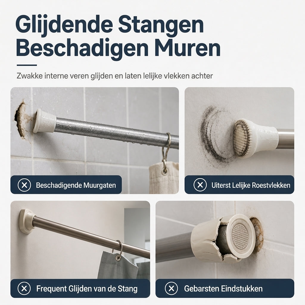 Rechte telescopische douchegordijnroede, zonder boren, verstelbare spangordijnroede voor ramen en droogroede voor kleding, geschikt voor de badkamer