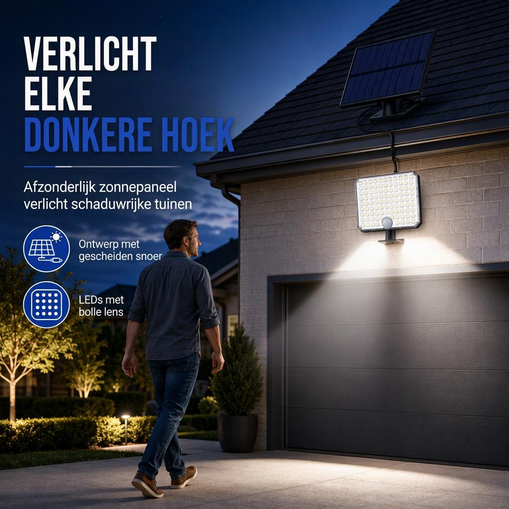 ☀️Splitsendesign buitenzonnewandlamp met bewegingssensor en afstandsbediening waterdichte zonneaangedreven straatlamp met 3 standen voor binnenplaats en garage
