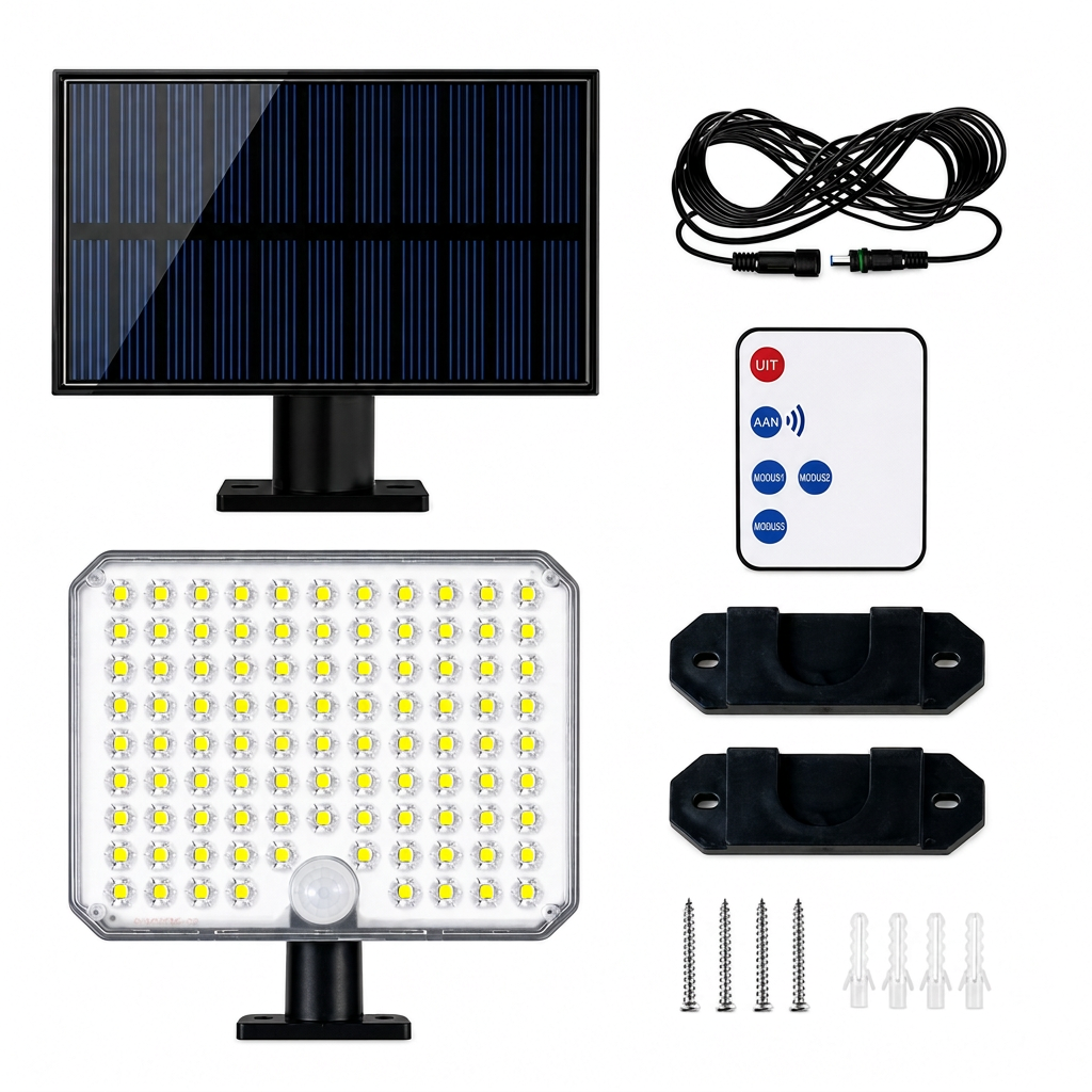 ☀️Splitsendesign buitenzonnewandlamp met bewegingssensor en afstandsbediening waterdichte zonneaangedreven straatlamp met 3 standen voor binnenplaats en garage