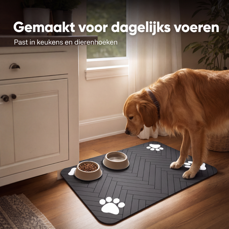 🧼Gemakkelijk schoon te maken voerbakmat voor huisdieren – Diatomeeënaarde – Waterdicht oppervlak & morsbestendig voor een schone eetruimte 🐶