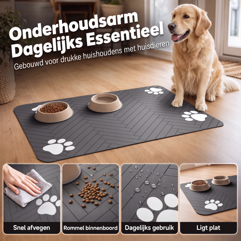 🧼Gemakkelijk schoon te maken voerbakmat voor huisdieren – Diatomeeënaarde – Waterdicht oppervlak & morsbestendig voor een schone eetruimte 🐶