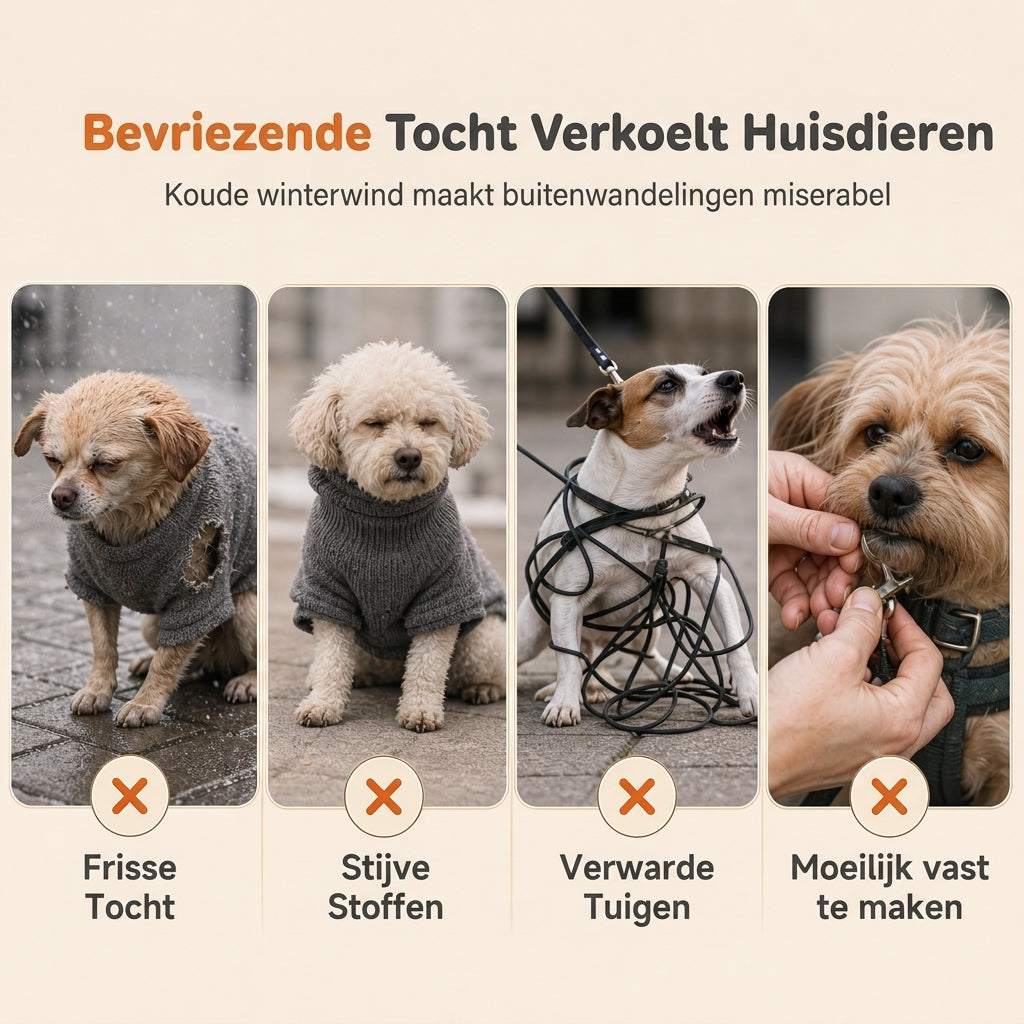 Warme winterhondenjas met reflecterende strepen en harnas voor kleine en middelgrote honden