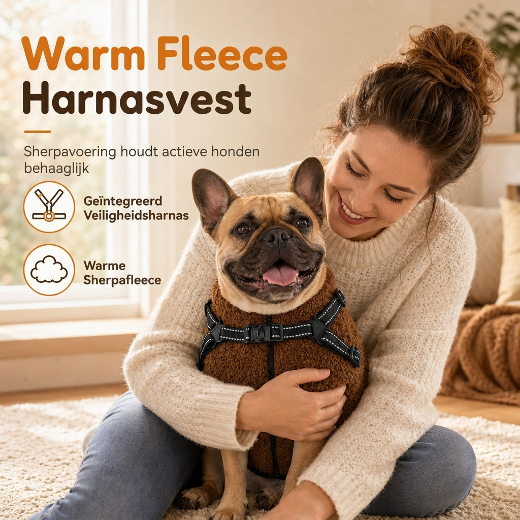 Warme winterhondenjas met reflecterende strepen en harnas voor kleine en middelgrote honden