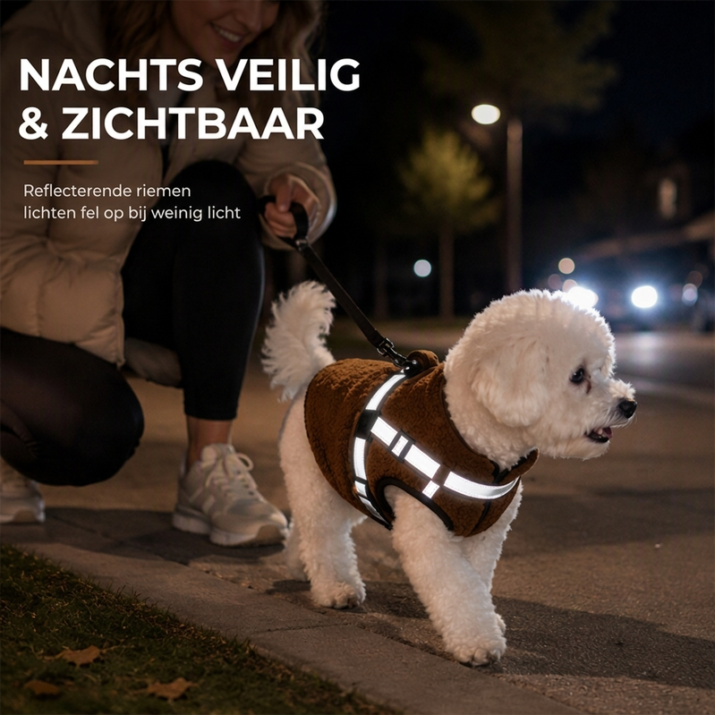 Warme winterhondenjas met reflecterende strepen en harnas voor kleine en middelgrote honden