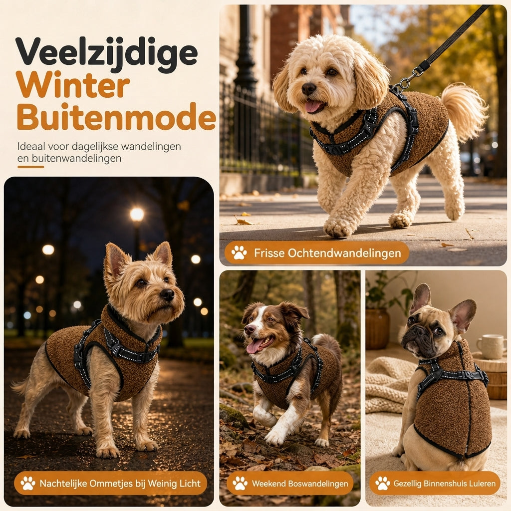 Warme winterhondenjas met reflecterende strepen en harnas voor kleine en middelgrote honden