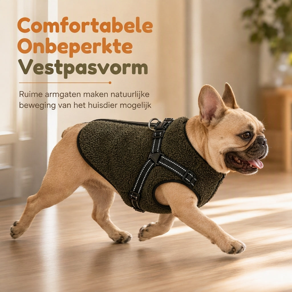 Warme winterhondenjas met reflecterende strepen en harnas voor kleine en middelgrote honden