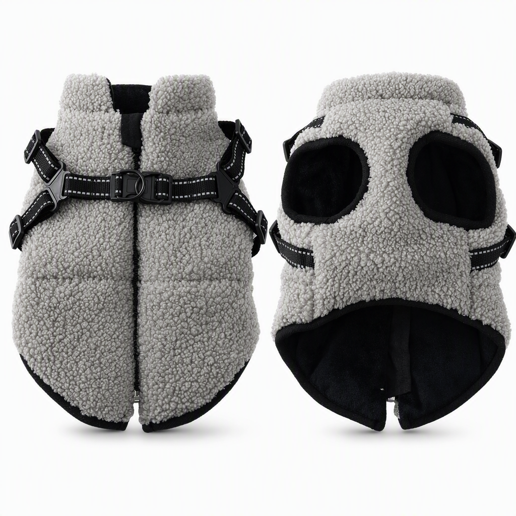 Warme winterhondenjas met reflecterende strepen en harnas voor kleine en middelgrote honden