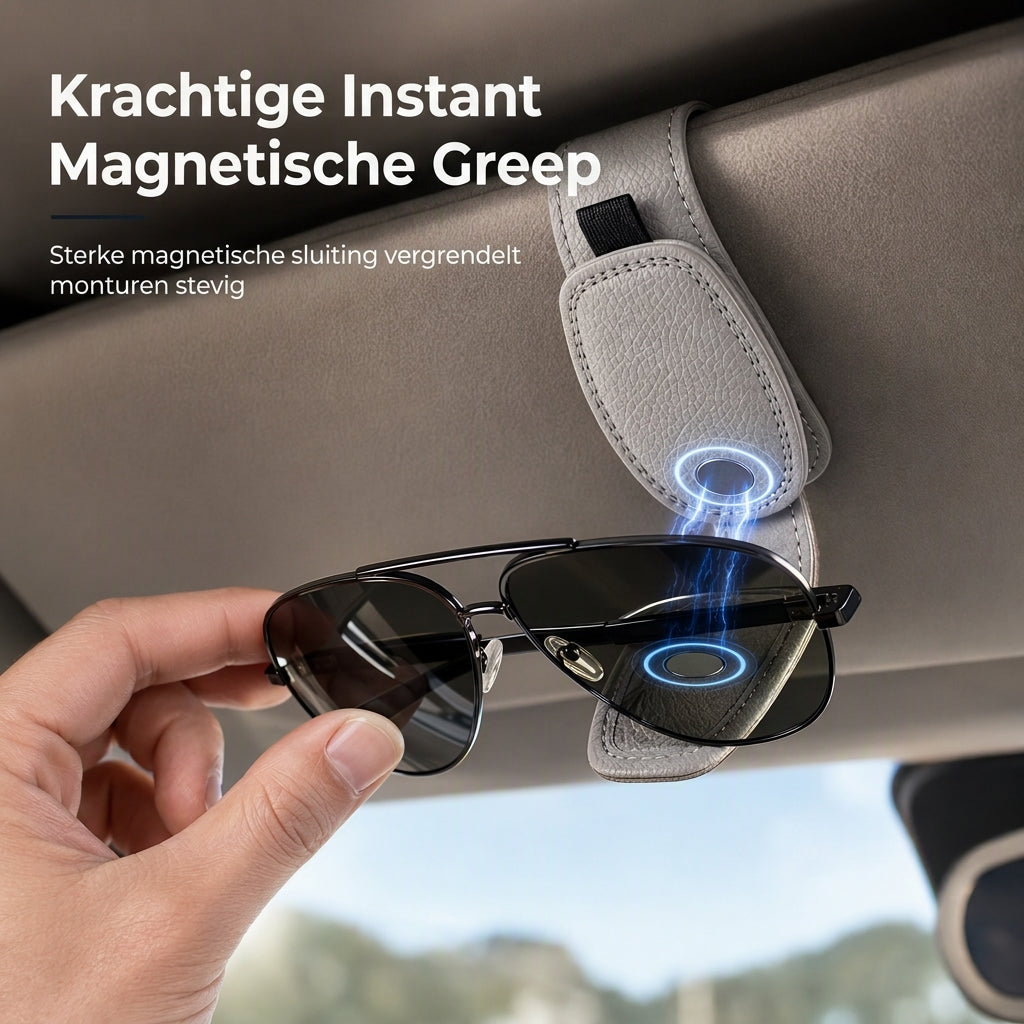 Autozonnebrilhouder met dubbele clip, brilbevestiging en kaartjesklem