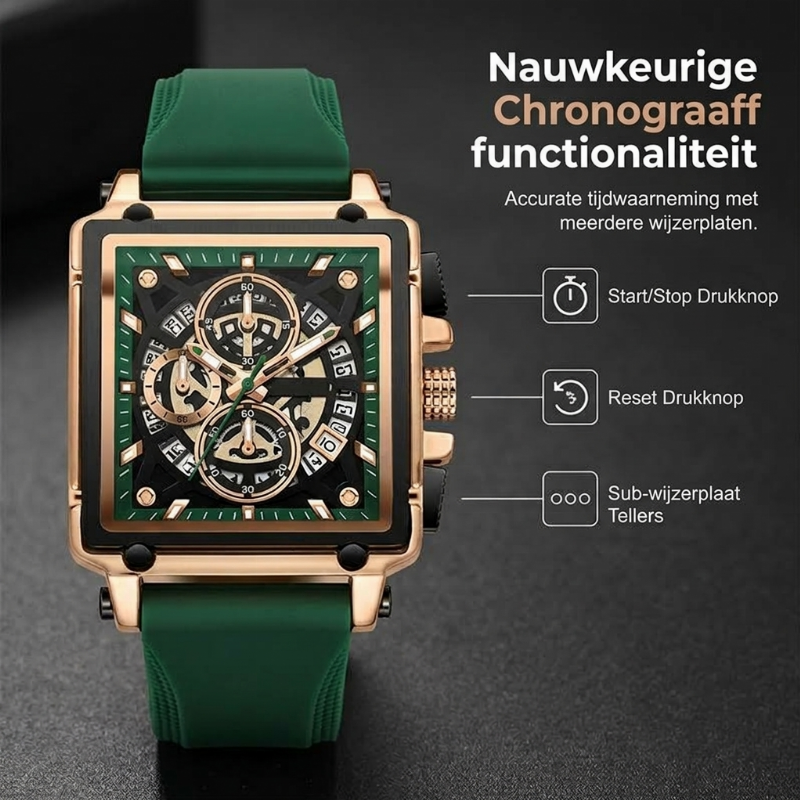 Herenhorloge met vierkante kast en opengewerkte wijzerplaat