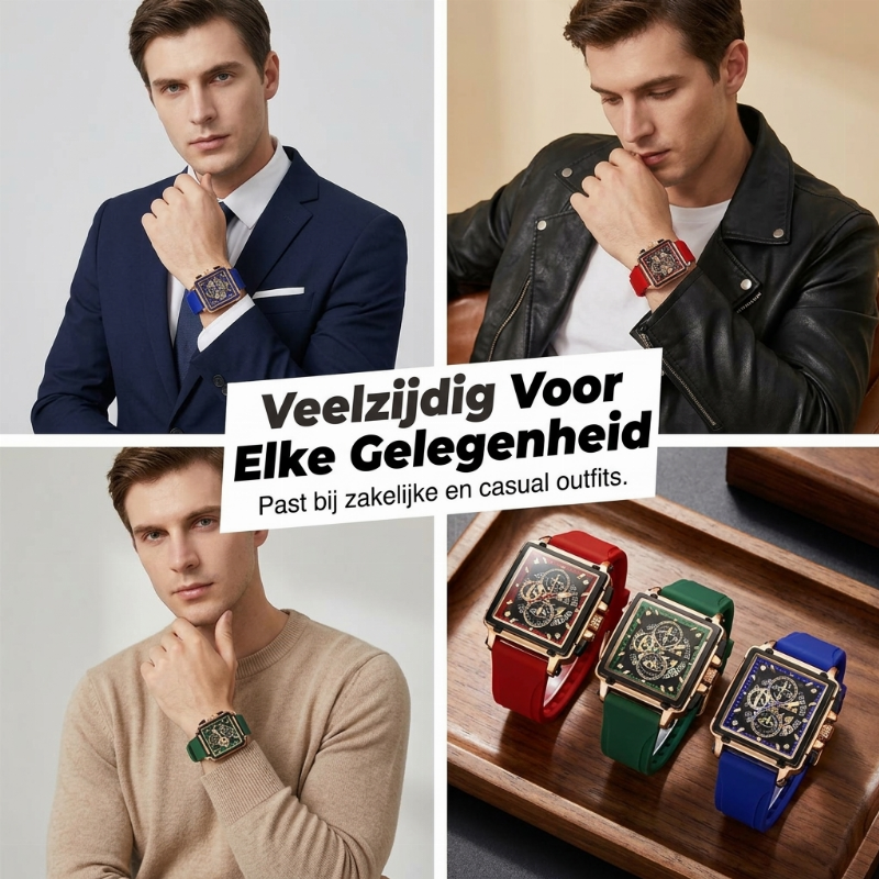 Herenhorloge met vierkante kast en opengewerkte wijzerplaat
