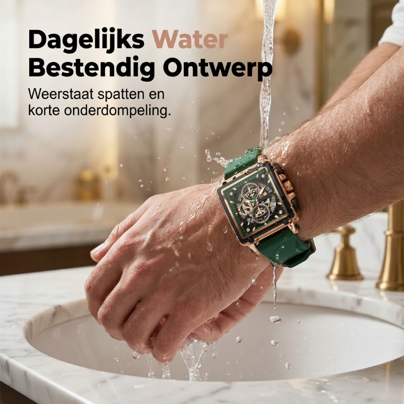 Herenhorloge met vierkante kast en opengewerkte wijzerplaat