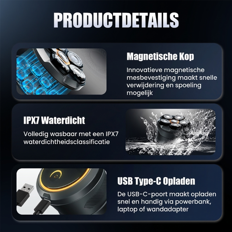 6D Waterdichte Hoofdscheerset voor Kale Mannen