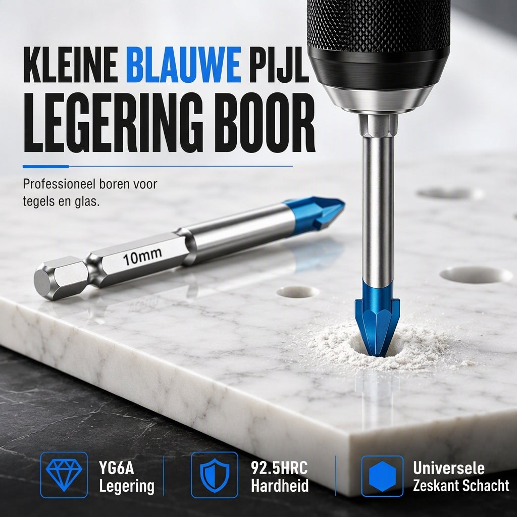 Excentrische hardmetalen boor met zeskantschacht voor het boren van gaten in keramische tegels, glas en beton