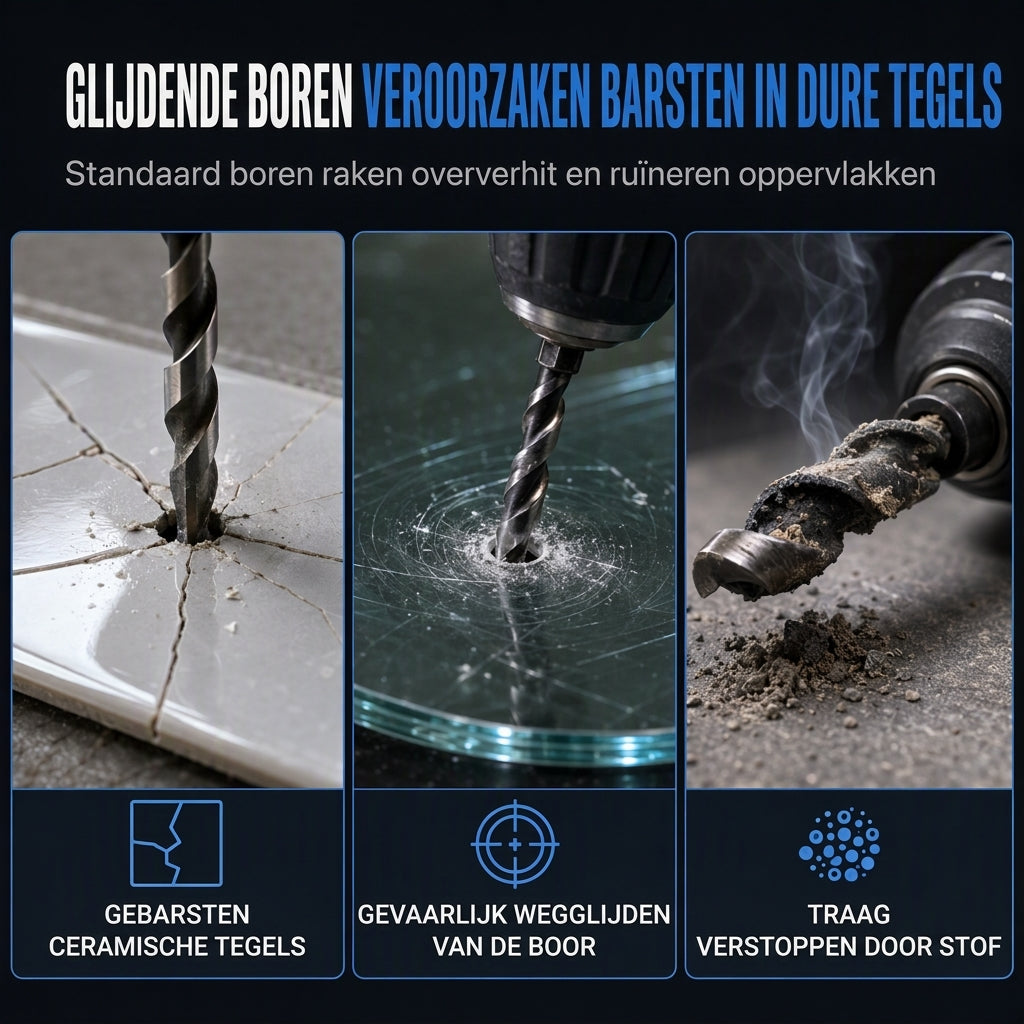 Excentrische hardmetalen boor met zeskantschacht voor het boren van gaten in keramische tegels, glas en beton