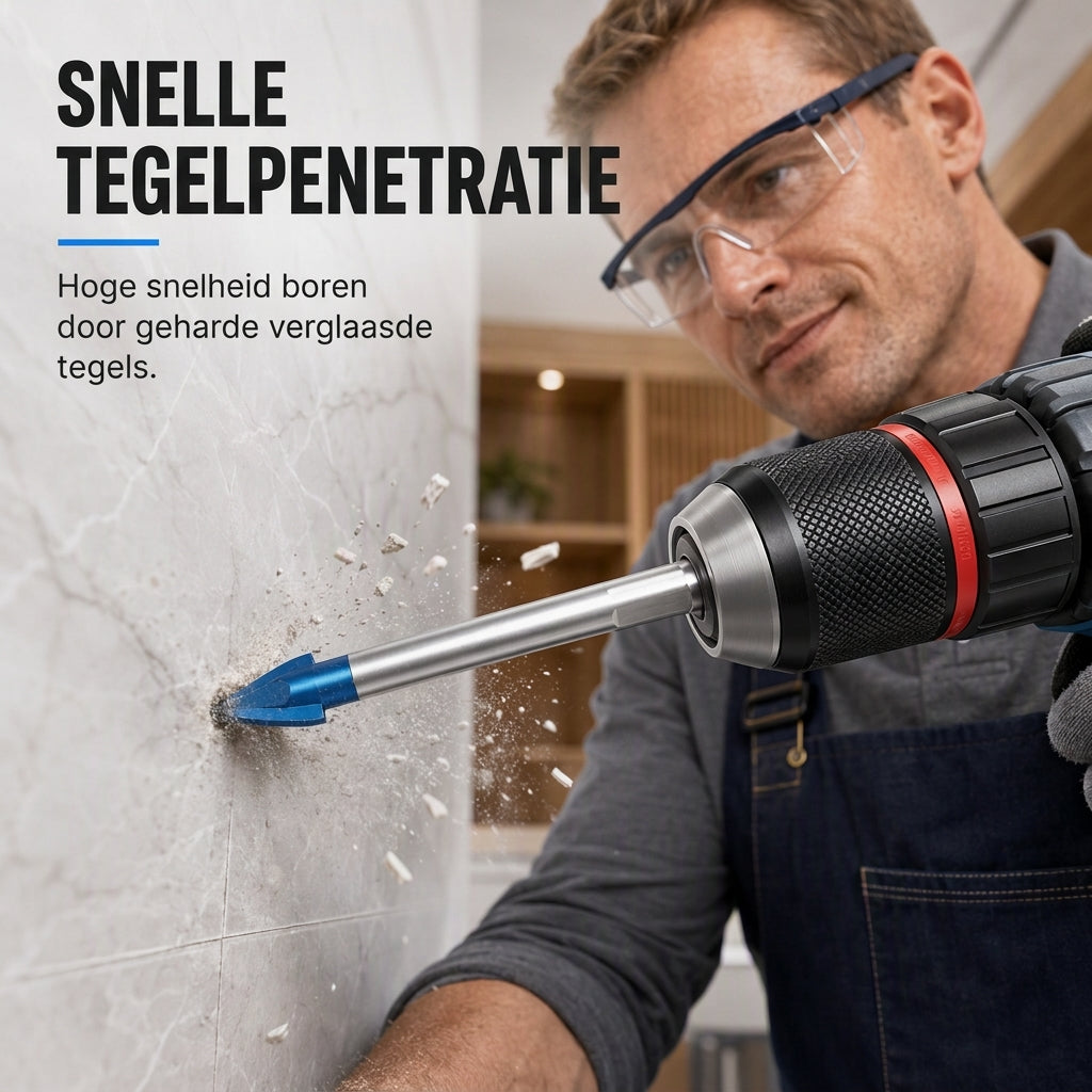 Excentrische hardmetalen boor met zeskantschacht voor het boren van gaten in keramische tegels, glas en beton