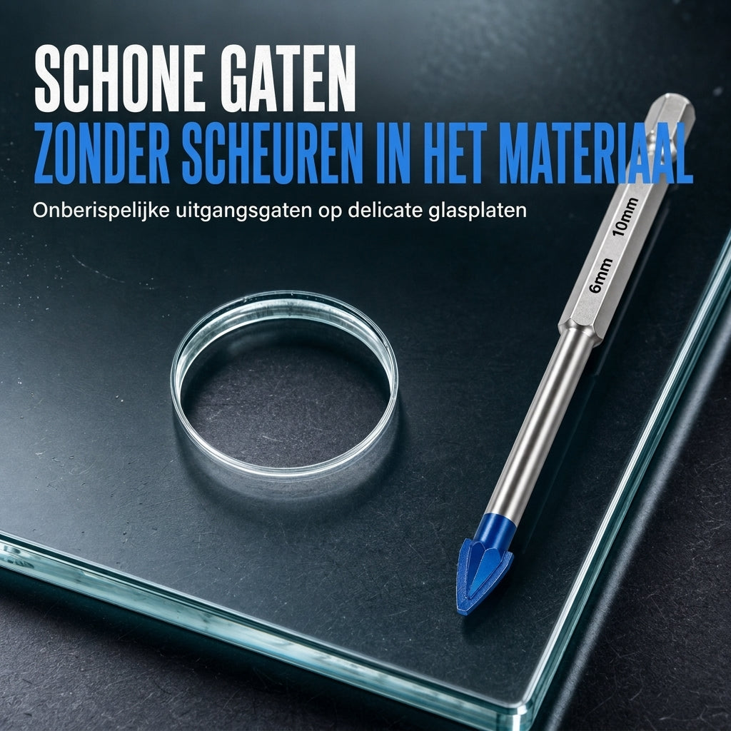 Excentrische hardmetalen boor met zeskantschacht voor het boren van gaten in keramische tegels, glas en beton