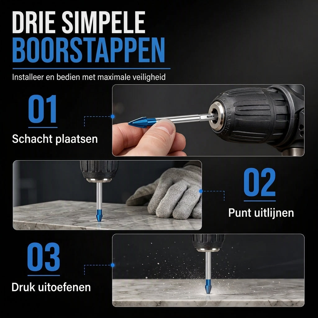 Excentrische hardmetalen boor met zeskantschacht voor het boren van gaten in keramische tegels, glas en beton