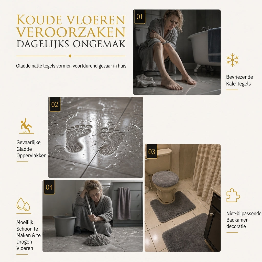 ⏳Tijdelijke speciale aanbieding⏰4-delige set badkamermatten van imitatiekasjmier met absorberende werking, inclusief rechthoekige mat, U-vormige toiletmat, toiletbrilhoes en lang loperkleed 🧽
