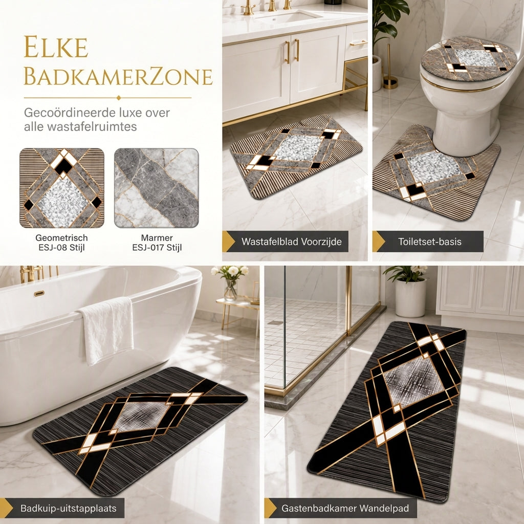 ⏳Tijdelijke speciale aanbieding⏰4-delige set badkamermatten van imitatiekasjmier met absorberende werking, inclusief rechthoekige mat, U-vormige toiletmat, toiletbrilhoes en lang loperkleed 🧽