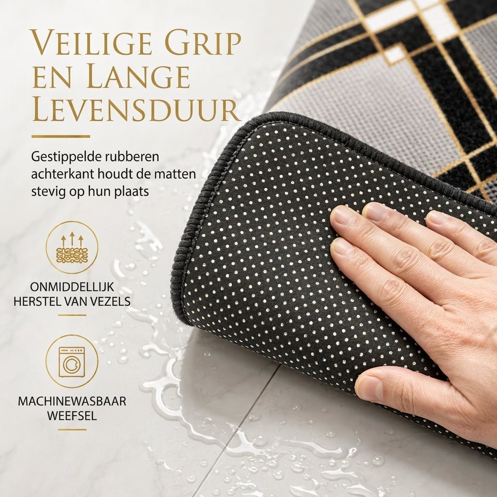 ⏳Tijdelijke speciale aanbieding⏰4-delige set badkamermatten van imitatiekasjmier met absorberende werking, inclusief rechthoekige mat, U-vormige toiletmat, toiletbrilhoes en lang loperkleed 🧽