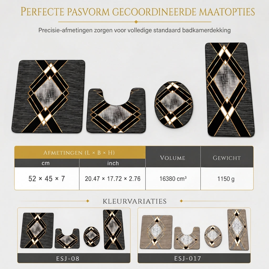 ⏳Tijdelijke speciale aanbieding⏰4-delige set badkamermatten van imitatiekasjmier met absorberende werking, inclusief rechthoekige mat, U-vormige toiletmat, toiletbrilhoes en lang loperkleed 🧽