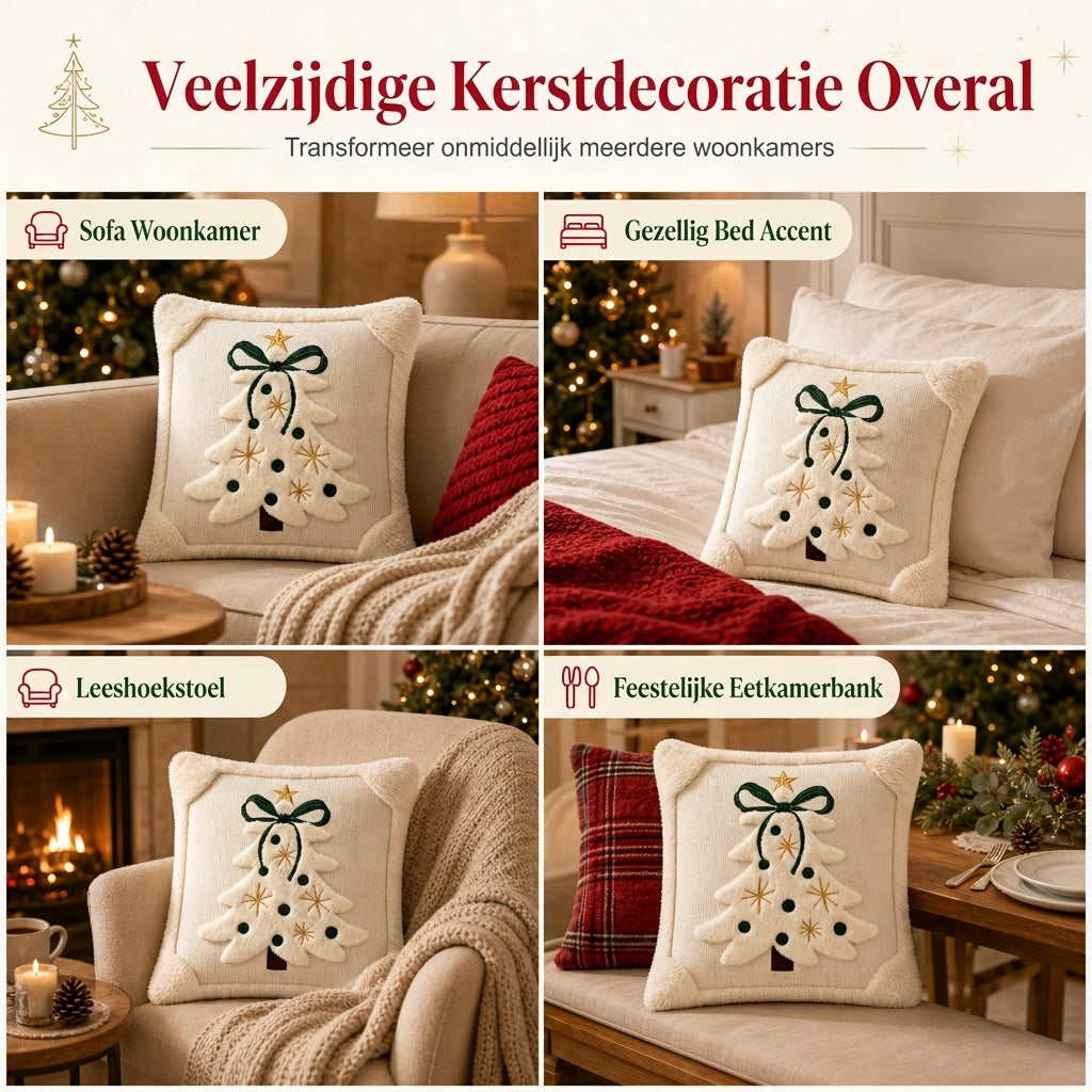 ⏳🔥TIJDELIJKE KORTING VAN 50%! ⏰Kussenhoes met geborduurde kerstboom en strik (45x45cm) | Decoratieve kussenhoes voor bank in de woonkamer🎄🧸