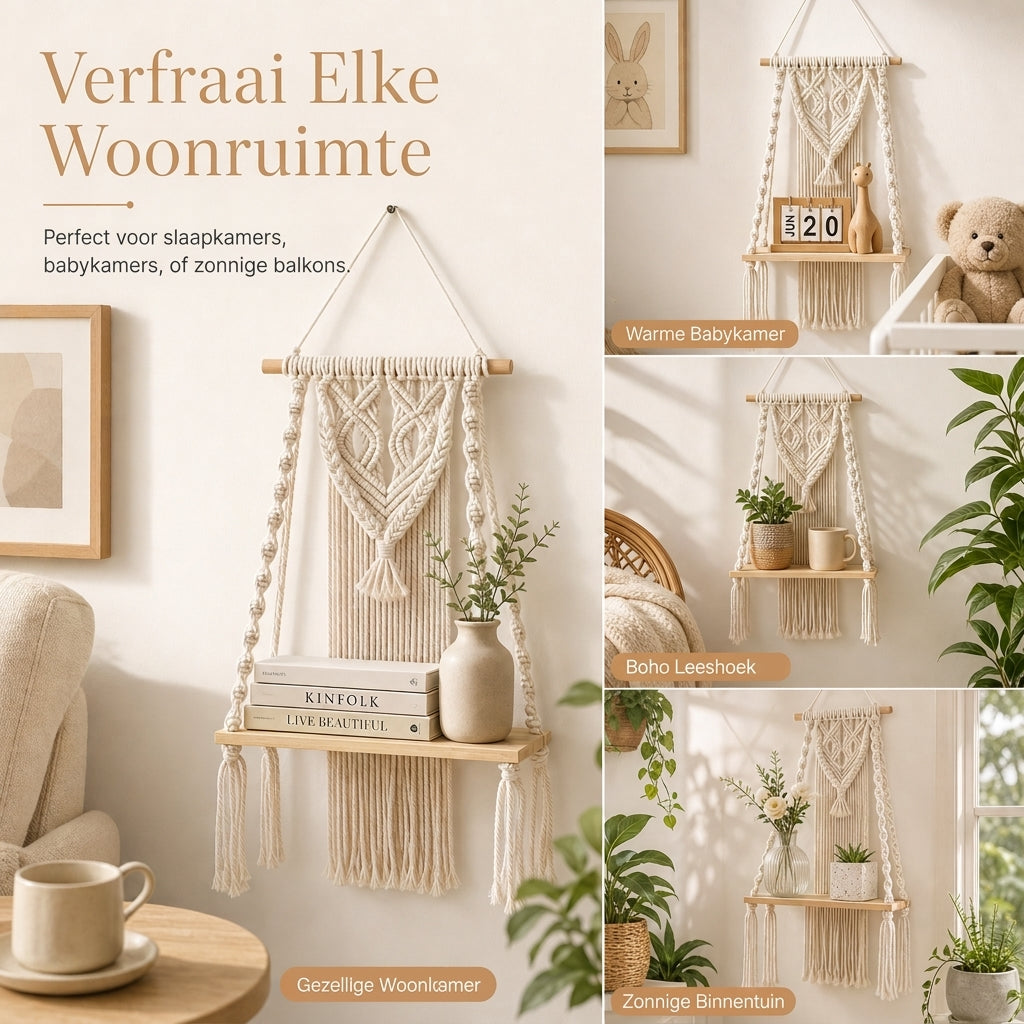⏳🔥 TIJDELIJKE KORTING VAN 50%! ⏰ Bohemian handgeweven zwevende plank – handgemaakte Boho wanddecoratie | geen zichtbare beugels, stevig en uniek | perfect voor de woonkamer en slaapkamer🌿