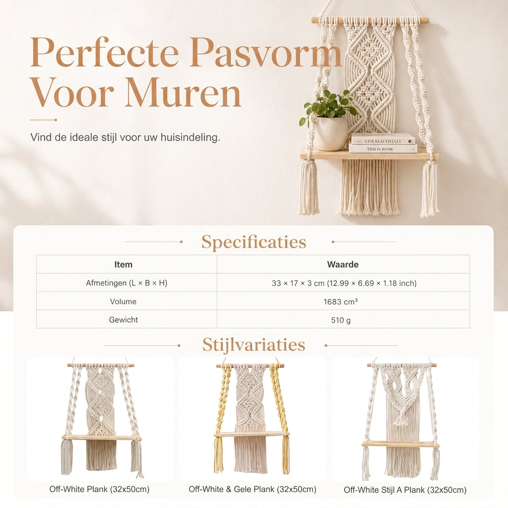 ⏳🔥 TIJDELIJKE KORTING VAN 50%! ⏰ Bohemian handgeweven zwevende plank – handgemaakte Boho wanddecoratie | geen zichtbare beugels, stevig en uniek | perfect voor de woonkamer en slaapkamer🌿