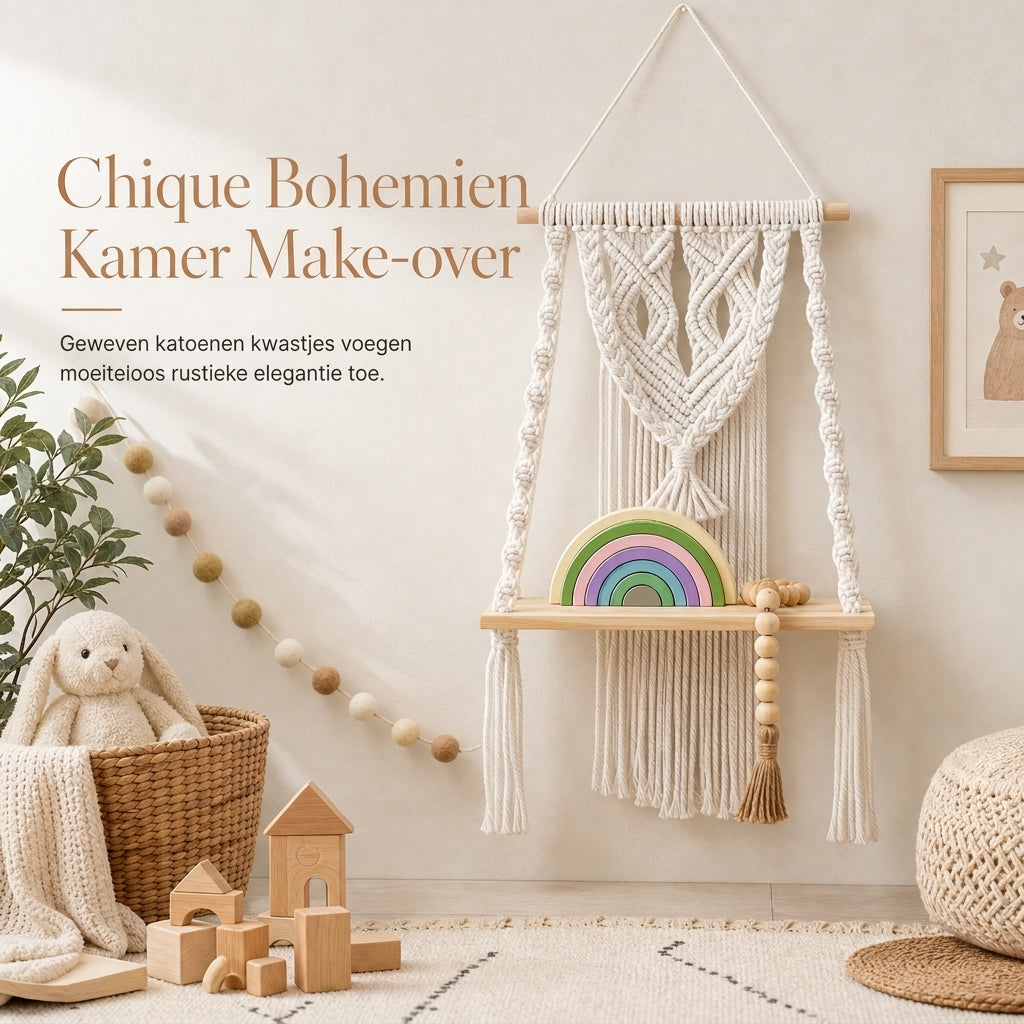 ⏳🔥 TIJDELIJKE KORTING VAN 50%! ⏰ Bohemian handgeweven zwevende plank – handgemaakte Boho wanddecoratie | geen zichtbare beugels, stevig en uniek | perfect voor de woonkamer en slaapkamer🌿