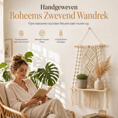 ⏳🔥 TIJDELIJKE KORTING VAN 50%! ⏰ Bohemian handgeweven zwevende plank – handgemaakte Boho wanddecoratie | geen zichtbare beugels, stevig en uniek | perfect voor de woonkamer en slaapkamer🌿