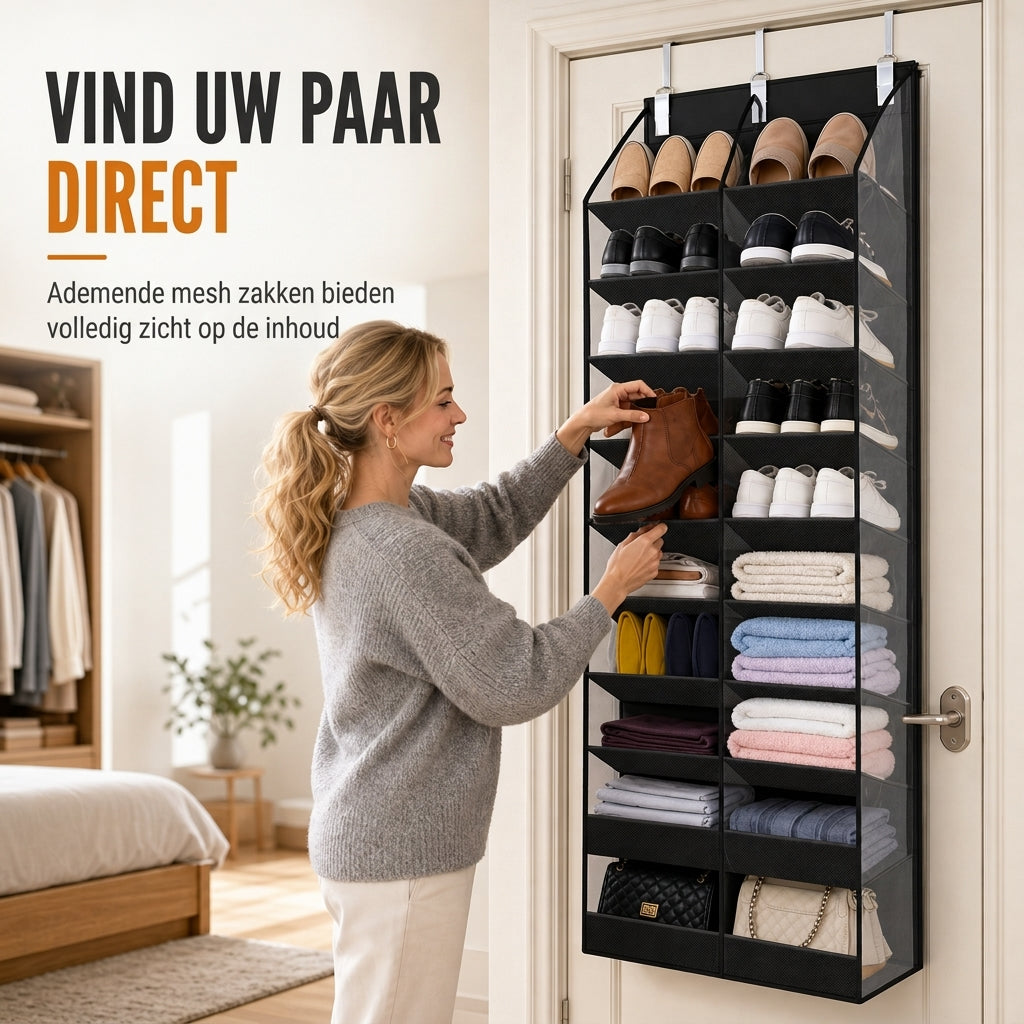 👠 Opgehangen opbergtas voor aan de deur met 20 gaasvakken, grote capaciteit, meerlaagse organizer van non-woven stof voor huishoudelijke opberg