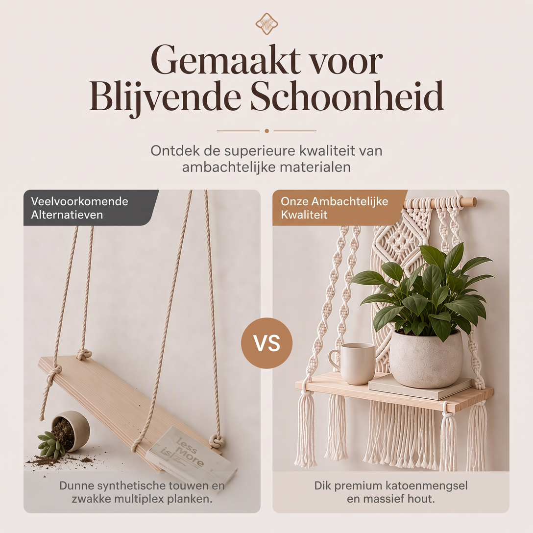 ⏳🔥 TIJDELIJKE KORTING VAN 50%! ⏰ Bohemian handgeweven zwevende plank – handgemaakte Boho wanddecoratie | geen zichtbare beugels, stevig en uniek | perfect voor de woonkamer en slaapkamer🌿