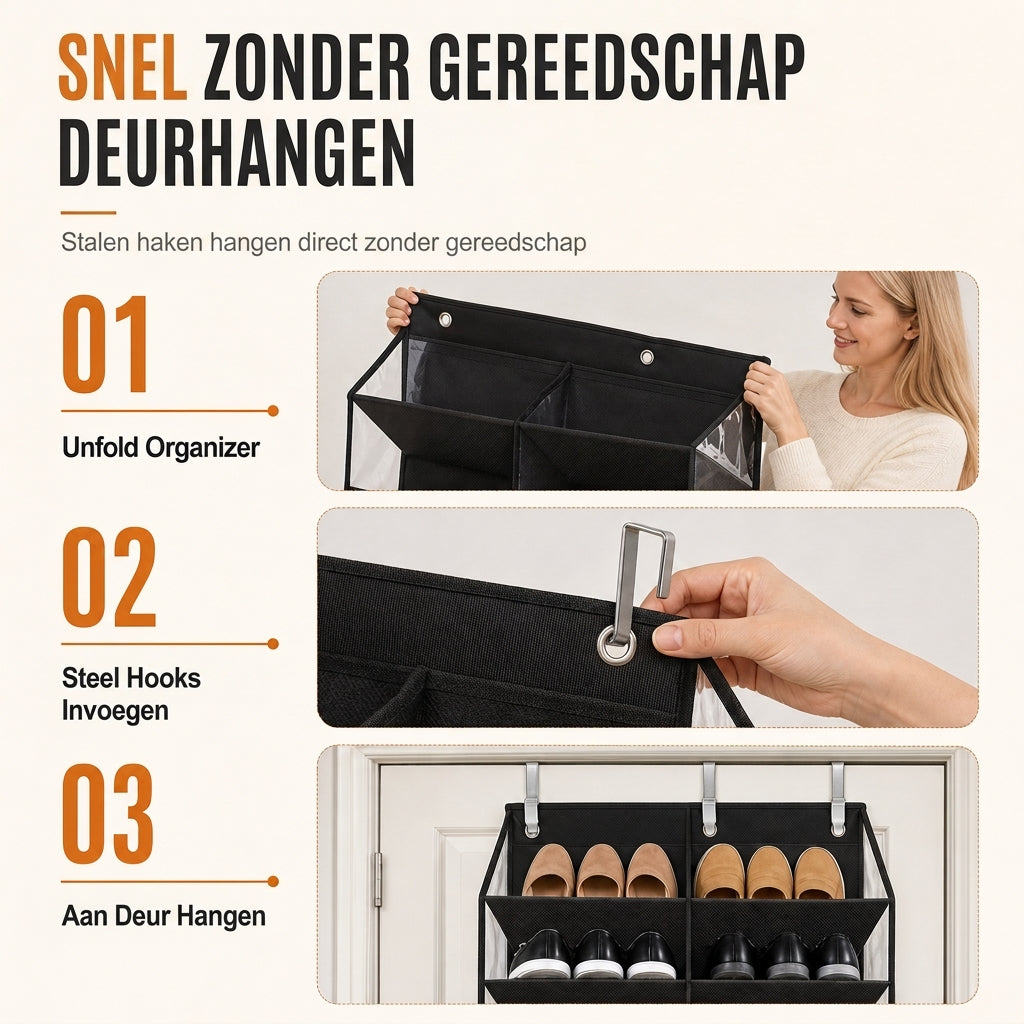 👠 Opgehangen opbergtas voor aan de deur met 20 gaasvakken, grote capaciteit, meerlaagse organizer van non-woven stof voor huishoudelijke opberg