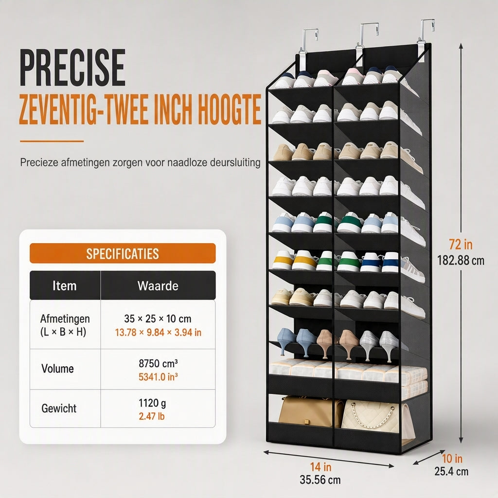 👠 Opgehangen opbergtas voor aan de deur met 20 gaasvakken, grote capaciteit, meerlaagse organizer van non-woven stof voor huishoudelijke opberg