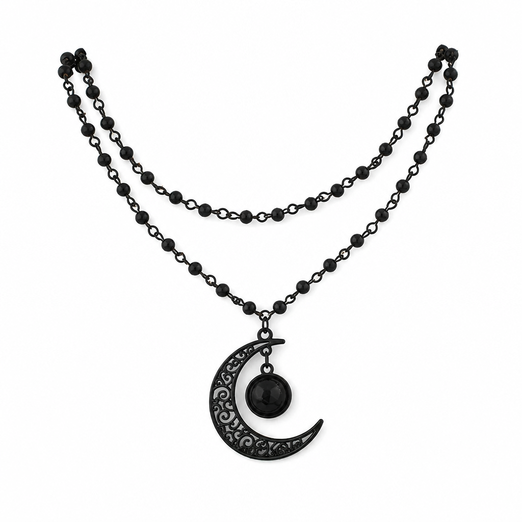 📢📢50% KORTING!! ⏰Gotische Donkere Kristallen Kettingschakel Ketting met Holle Maan Legeringhanger