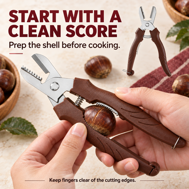 🌰 50% KORTING! Kastanjeschaar met Vingerbeschermers & Pellepel – Dubbelzijdig, Veilig & Moeiteloos Pellen | Van Harde Schil naar Bereidingsklaar in Seconden ✨🔪