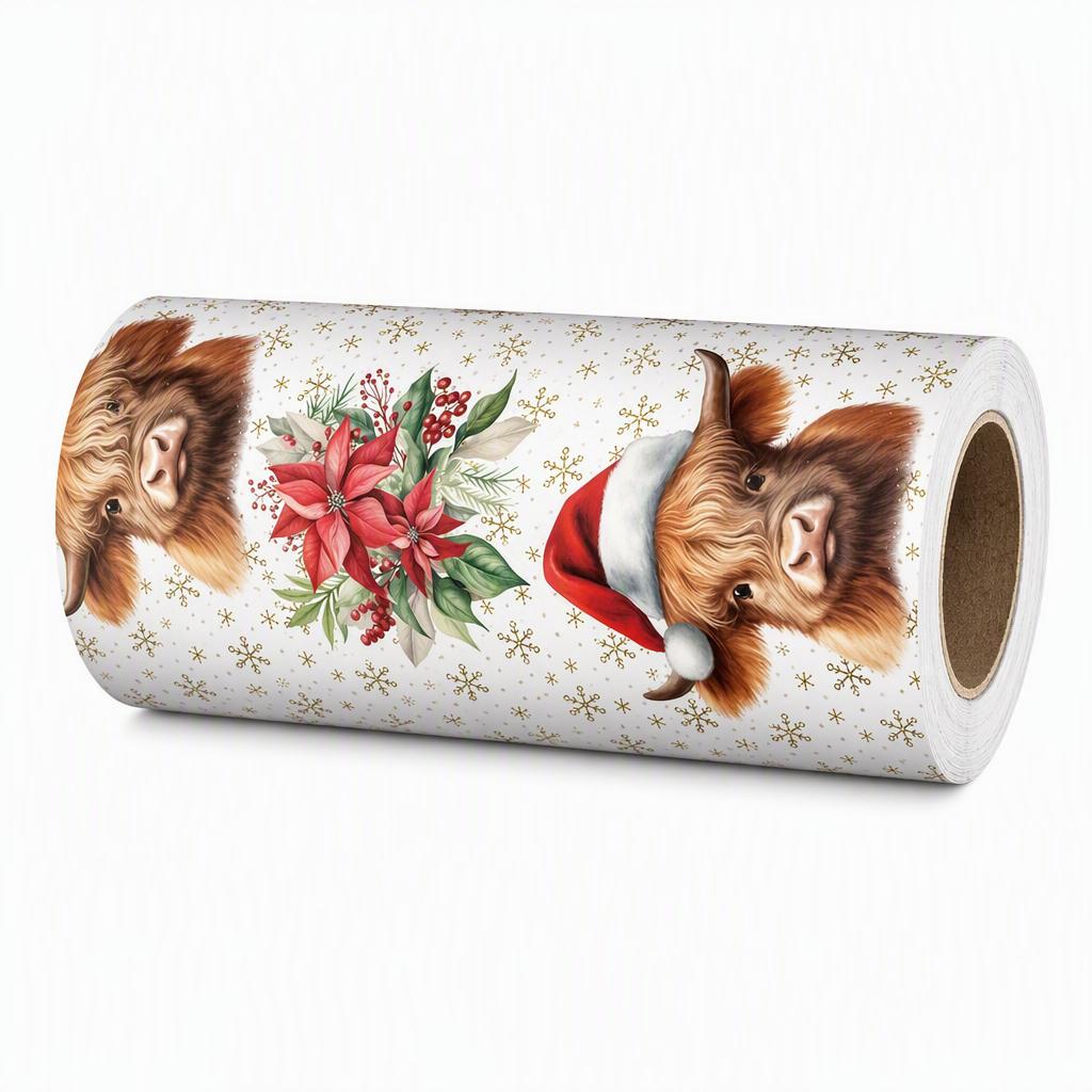 ⏳ Kerstaanbiedingen🎄Schotse Hooglander & Bloemen Cadeaupapier Rol – 43x500cm Feestelijk Cadeaupapier voor Kerstcadeaus, Feesten & Knutselprojecten ✨