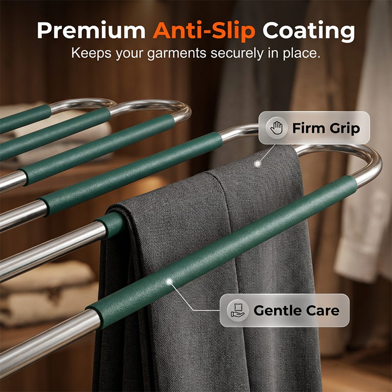 📢📢50% KORTING!! ⏰ Ruimtebesparende broekenhanger met meerdere lagen – Verticale kastorganizer voor jeans, broeken, sjaals en stropdassen, compact opbergrek voor de kledingkast ✨