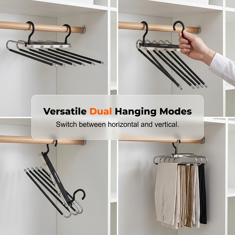 📢📢50% KORTING!! ⏰ Ruimtebesparende broekenhanger met meerdere lagen – Verticale kastorganizer voor jeans, broeken, sjaals en stropdassen, compact opbergrek voor de kledingkast ✨
