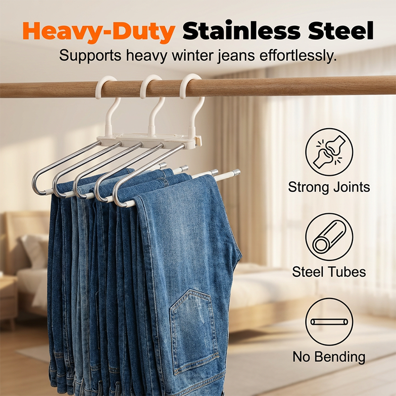 📢📢50% KORTING!! ⏰ Ruimtebesparende broekenhanger met meerdere lagen – Verticale kastorganizer voor jeans, broeken, sjaals en stropdassen, compact opbergrek voor de kledingkast ✨