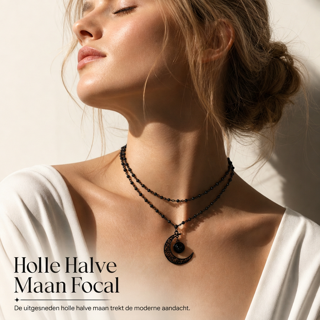 📢📢50% KORTING!! ⏰Gotische Donkere Kristallen Kettingschakel Ketting met Holle Maan Legeringhanger