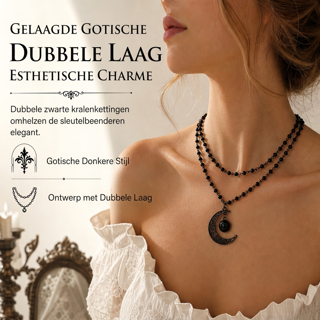 📢📢50% KORTING!! ⏰Gotische Donkere Kristallen Kettingschakel Ketting met Holle Maan Legeringhanger