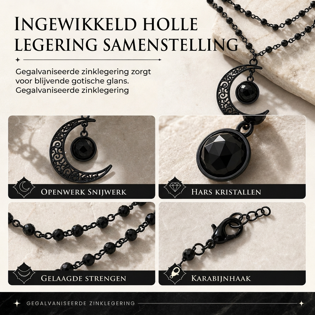 📢📢50% KORTING!! ⏰Gotische Donkere Kristallen Kettingschakel Ketting met Holle Maan Legeringhanger