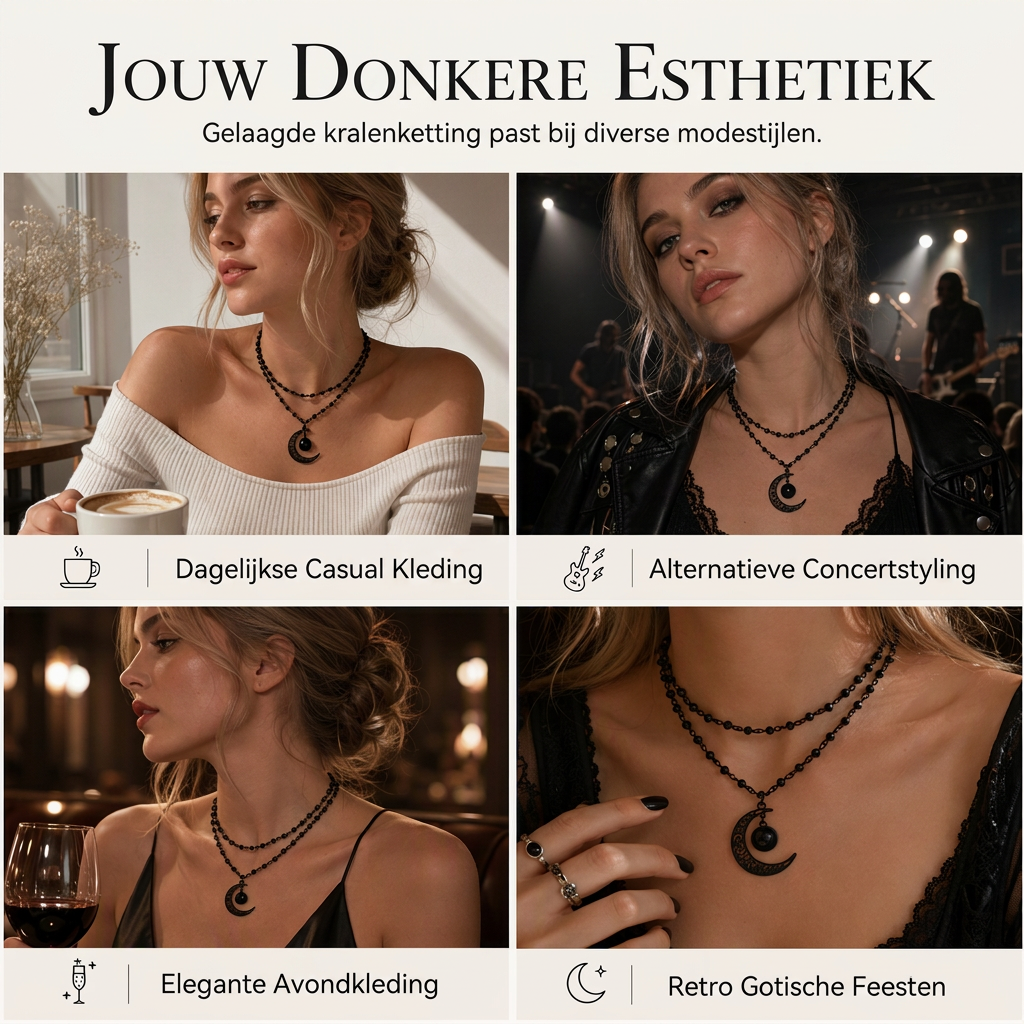 📢📢50% KORTING!! ⏰Gotische Donkere Kristallen Kettingschakel Ketting met Holle Maan Legeringhanger