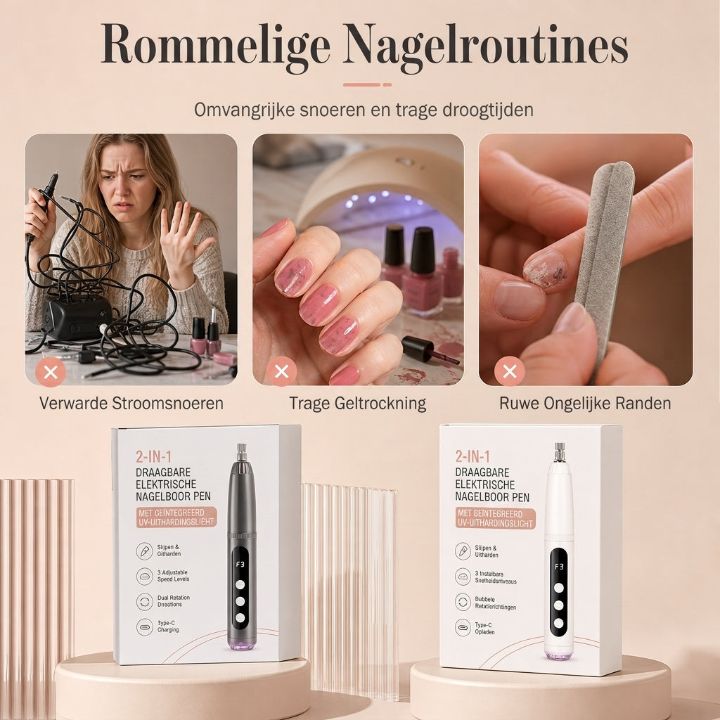 Draagbare elektrische nagelvijl en slijpmachine manicurehulpmiddel voor het polijsten van nagellak, verwijderen van gellak en verzorging van nagelriemen en dode huid, geschikt voor thuisgebruik