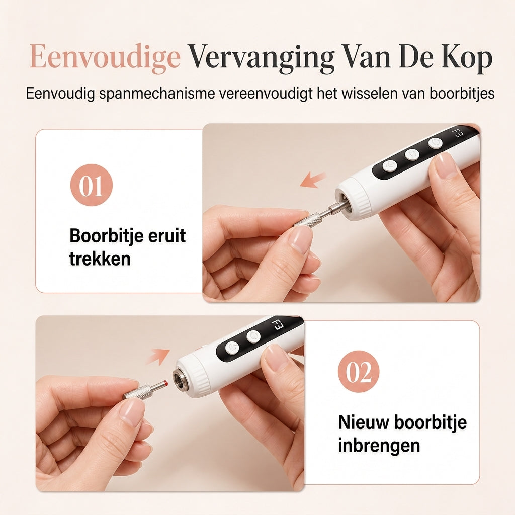 Draagbare elektrische nagelvijl en slijpmachine manicurehulpmiddel voor het polijsten van nagellak, verwijderen van gellak en verzorging van nagelriemen en dode huid, geschikt voor thuisgebruik
