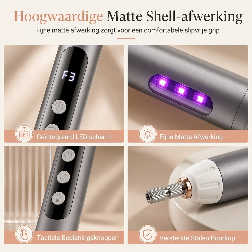 Draagbare elektrische nagelvijl en slijpmachine manicurehulpmiddel voor het polijsten van nagellak, verwijderen van gellak en verzorging van nagelriemen en dode huid, geschikt voor thuisgebruik