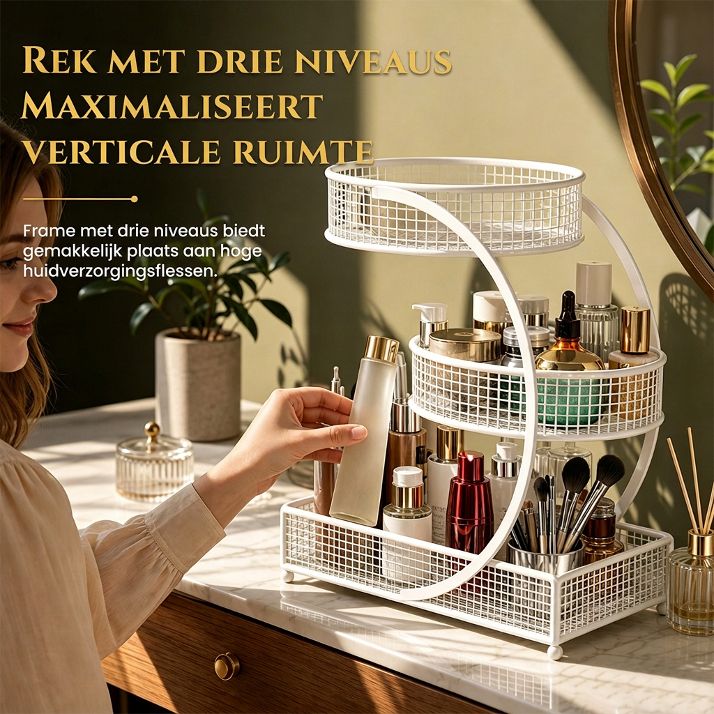 Cosmetica-opbergplank voor kaptafel en badkamer aanrecht, tafelmodel opbergrek voor huidverzorgingsproducten en make-up