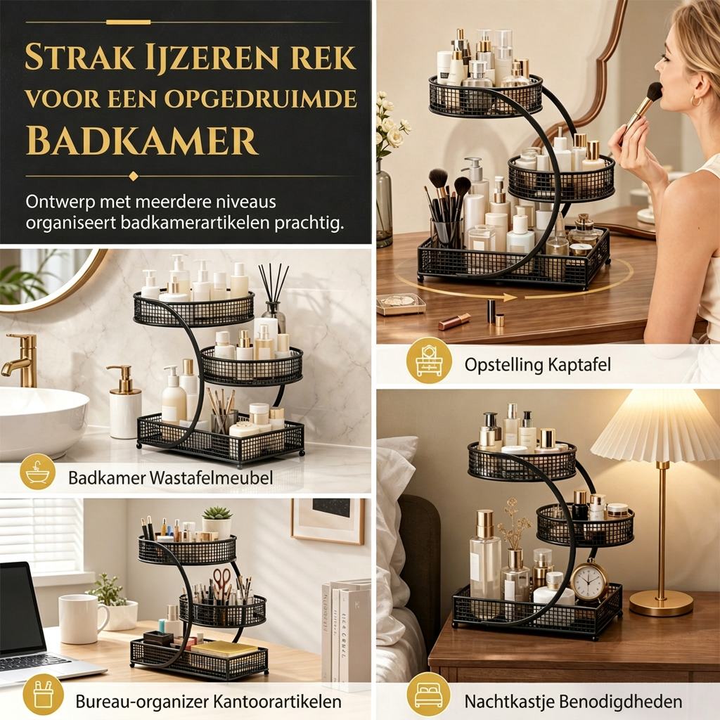 Cosmetica-opbergplank voor kaptafel en badkamer aanrecht, tafelmodel opbergrek voor huidverzorgingsproducten en make-up