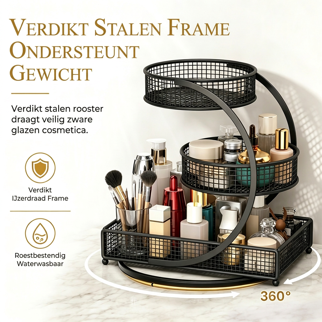 Cosmetica-opbergplank voor kaptafel en badkamer aanrecht, tafelmodel opbergrek voor huidverzorgingsproducten en make-up